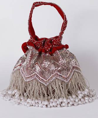 Red suede potli bag with handle 1