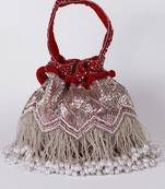 Red suede potli bag with handle