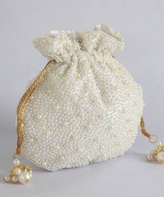 White silk potli bag with handle 2