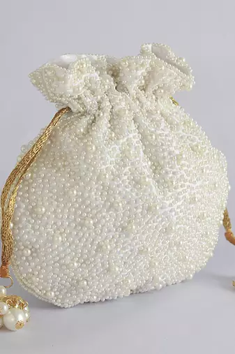 White silk potli bag with handle