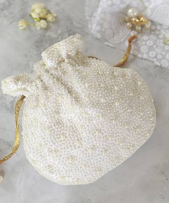 White silk potli bag with handle 4