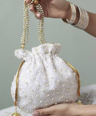 White silk potli bag with handle 5