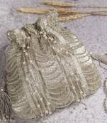 Silver suede potli bag with handle