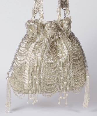 Silver suede potli bag with handle 2
