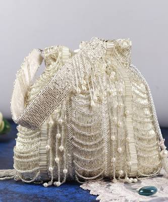 Silver suede potli bag with handle 3