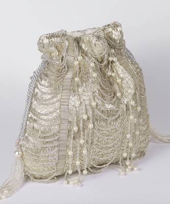 Silver suede potli bag with handle 4