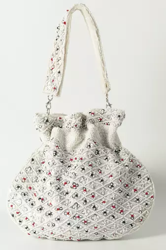 Suede white potli bag with handle