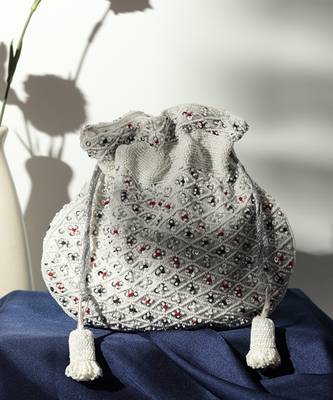 Suede white potli bag with handle 3