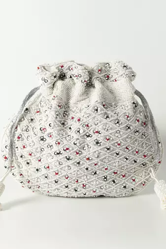 Suede white potli bag with handle