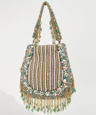 Multicolor suede potli bag with handle 1