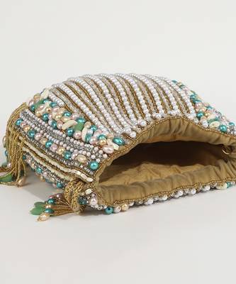 Multicolor suede potli bag with handle 2