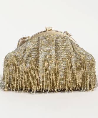 Gold suede clutch with detachable chain 1