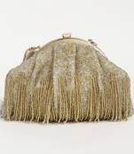 Gold suede clutch with detachable chain