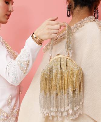 Gold suede clutch with detachable chain 2