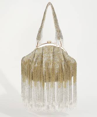 Gold suede clutch with detachable chain 4