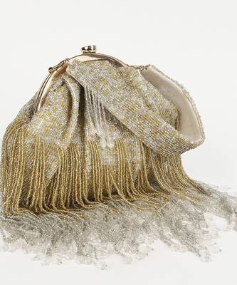 Gold suede clutch with detachable chain 5