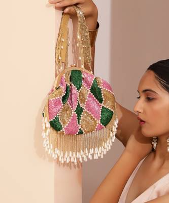 Multicolor suede embellished clutch 1