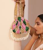 Multicolor suede embellished clutch