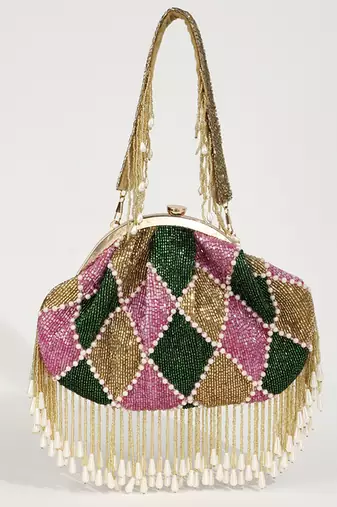Multicolor suede embellished clutch
