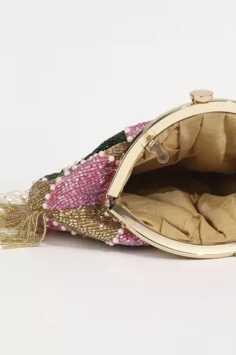 Multicolor suede embellished clutch