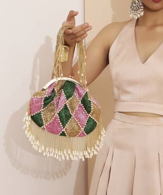 Multicolor suede embellished clutch 4