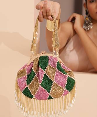 Multicolor suede embellished clutch 5