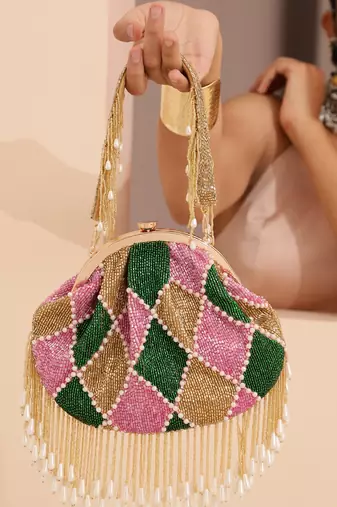 Multicolor suede embellished clutch