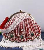 Red suede clutch with detachable chain