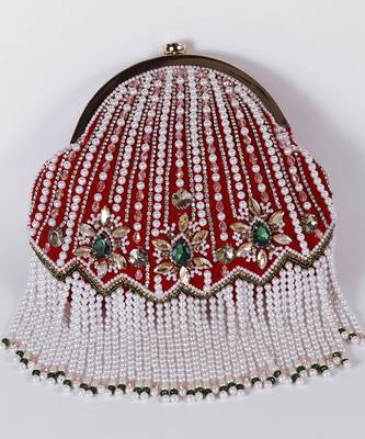 Red suede clutch with detachable chain 2