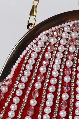 Red suede clutch with detachable chain