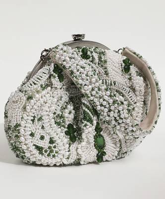 White suede hand embroidered clutch 1