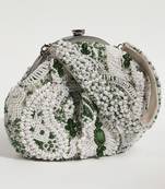 White suede hand embroidered clutch