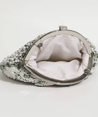 White suede hand embroidered clutch 2
