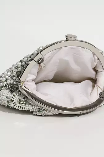 White suede hand embroidered clutch
