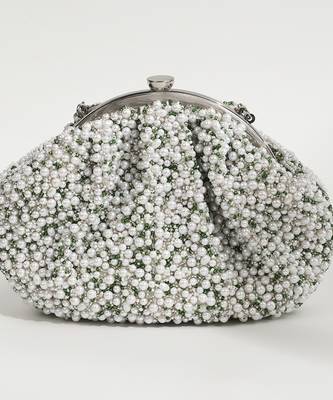 White suede hand embroidered clutch 3
