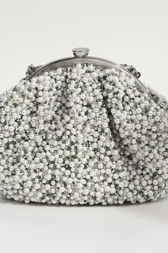 White suede hand embroidered clutch