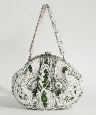 White suede hand embroidered clutch 4