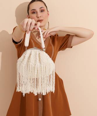 White suede embellished clutch 1