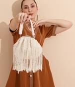 White suede embellished clutch