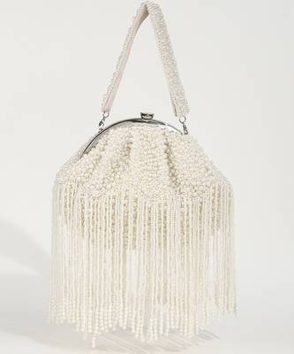 White suede embellished clutch 2