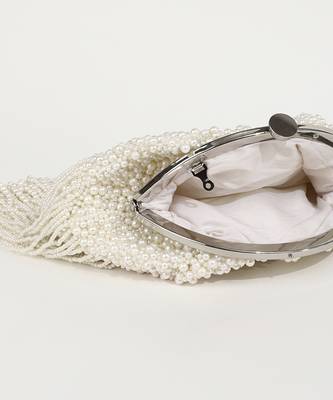 White suede embellished clutch 3