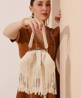 White suede embellished clutch 5