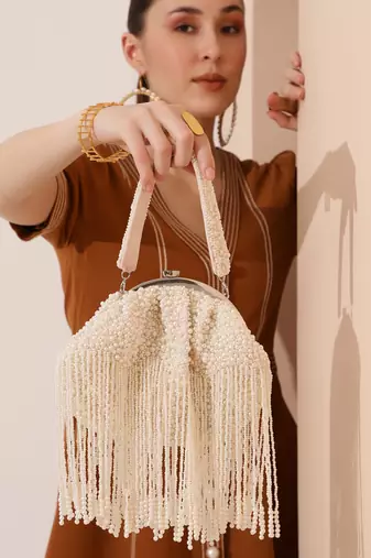 White suede embellished clutch