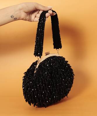 Black suede handcrafted batua bag 1