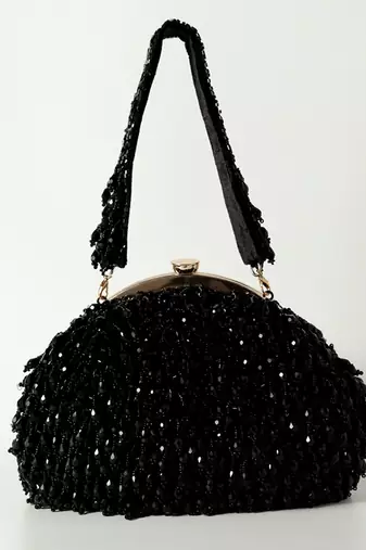 Black suede handcrafted batua bag