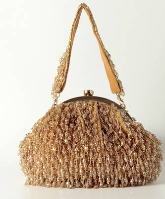Gold suede handcrafted batua bag 1