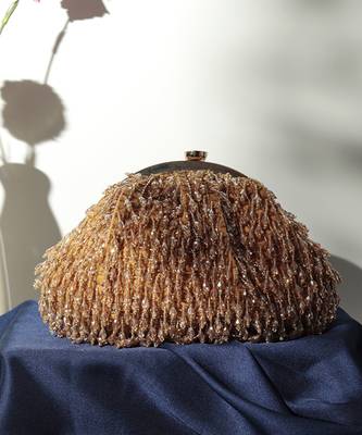 Gold suede handcrafted batua bag 2