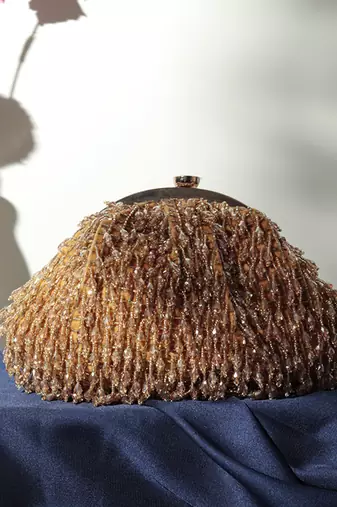 Gold suede handcrafted batua bag