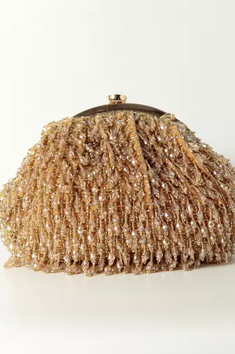Gold suede handcrafted batua bag