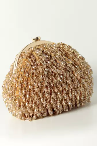 Gold suede handcrafted batua bag